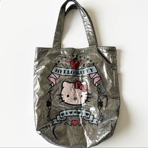 Sanrio Womens Apple Hearts Silver Metallic Hello Kitty Kawaii Silver Tote Bag